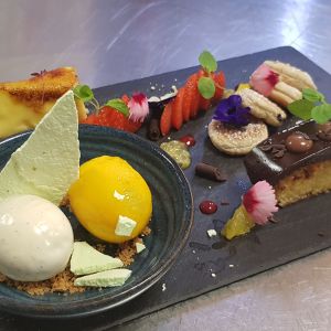 Sunday Lunch dessert platter on the pass